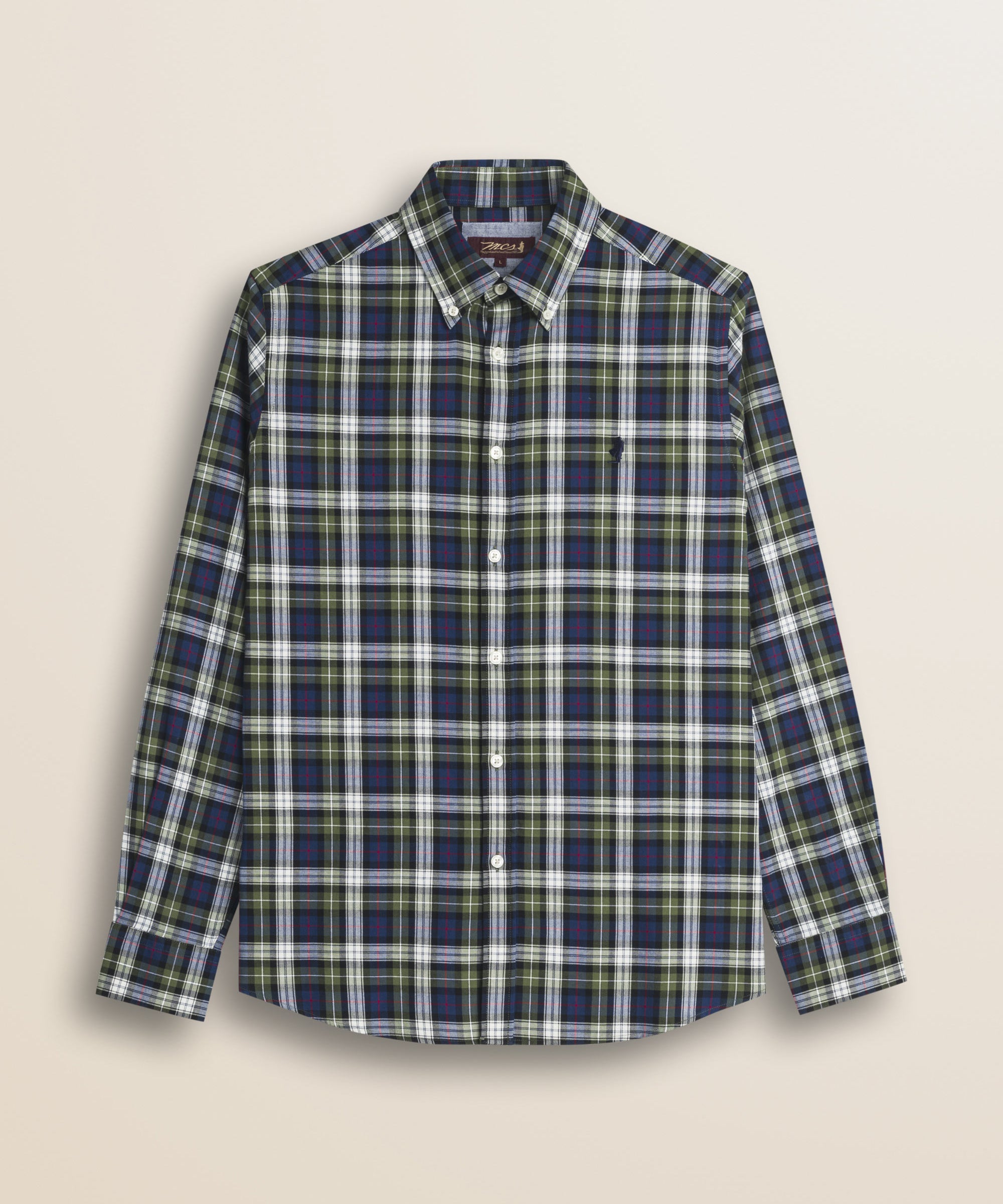 Camicia in Flanella Tartan Button-Down fronte - Green Tartan Check