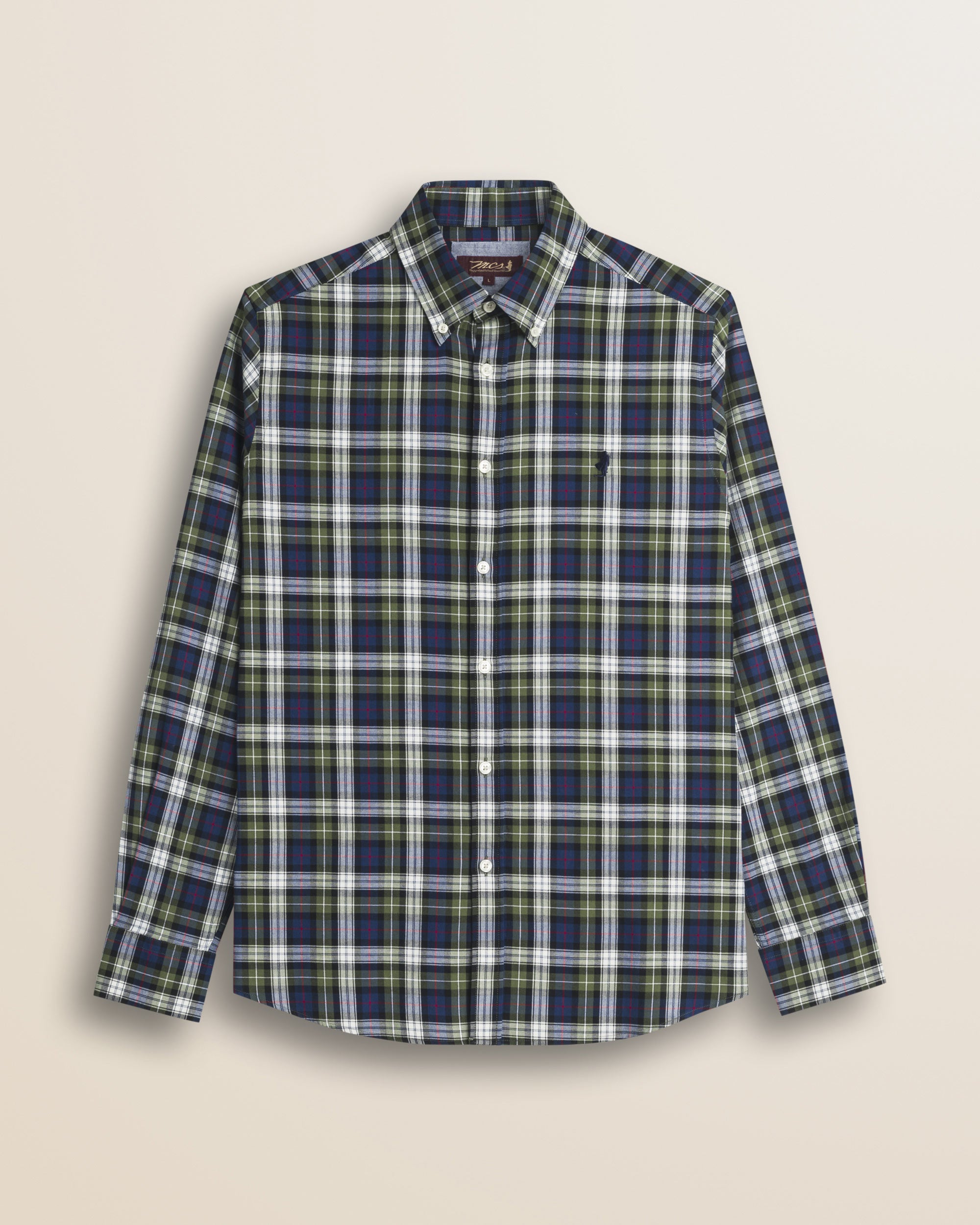 Camicia in Flanella Tartan Button-Down fronte - Green Tartan Check