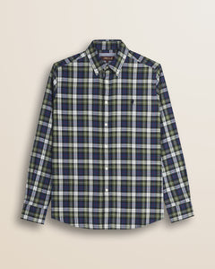 Camicia in Flanella Tartan Button-Down fronte - Green Tartan Check