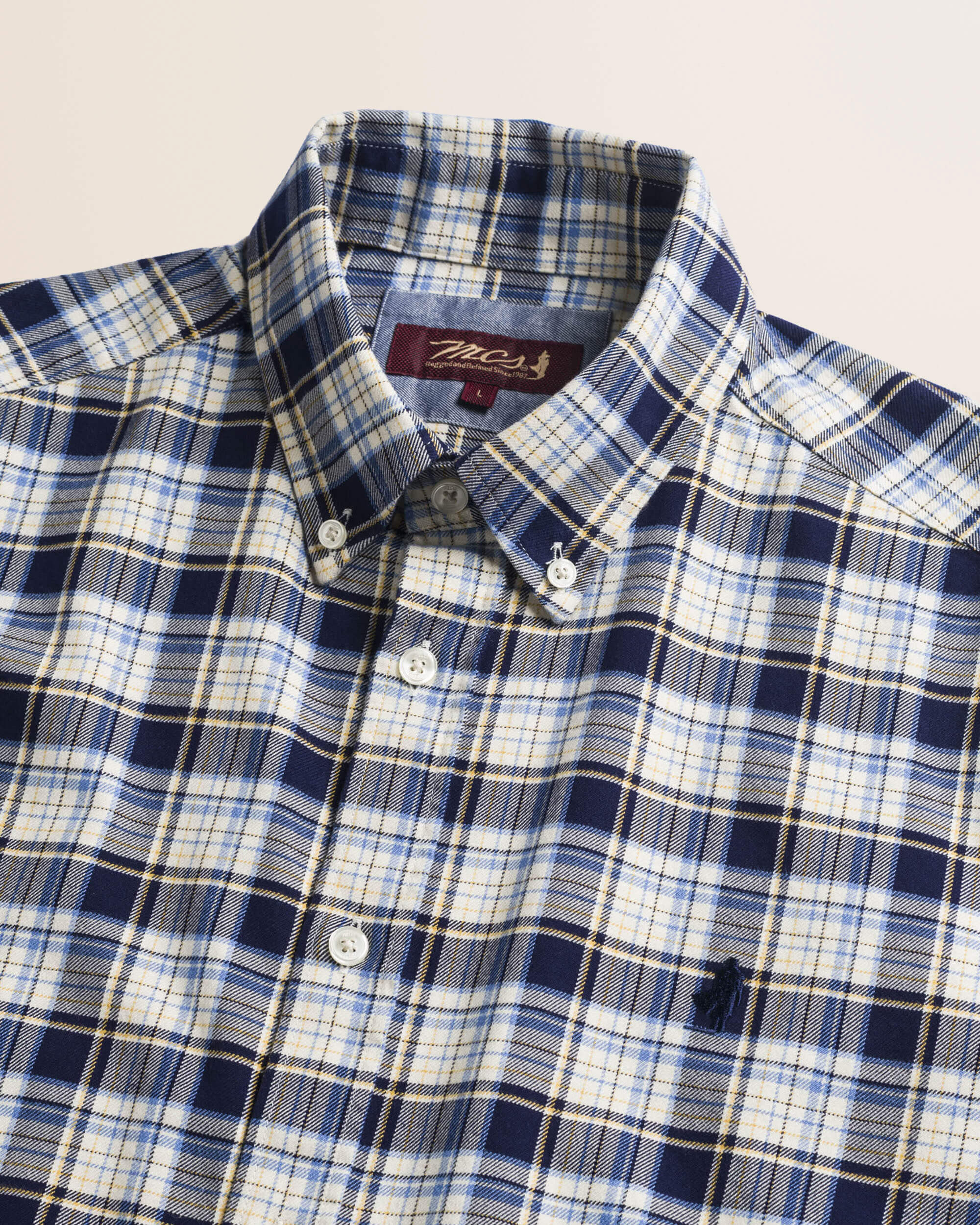 Camicia a Quadri in Flanella Leggera dettaglio colletto - Blue Check