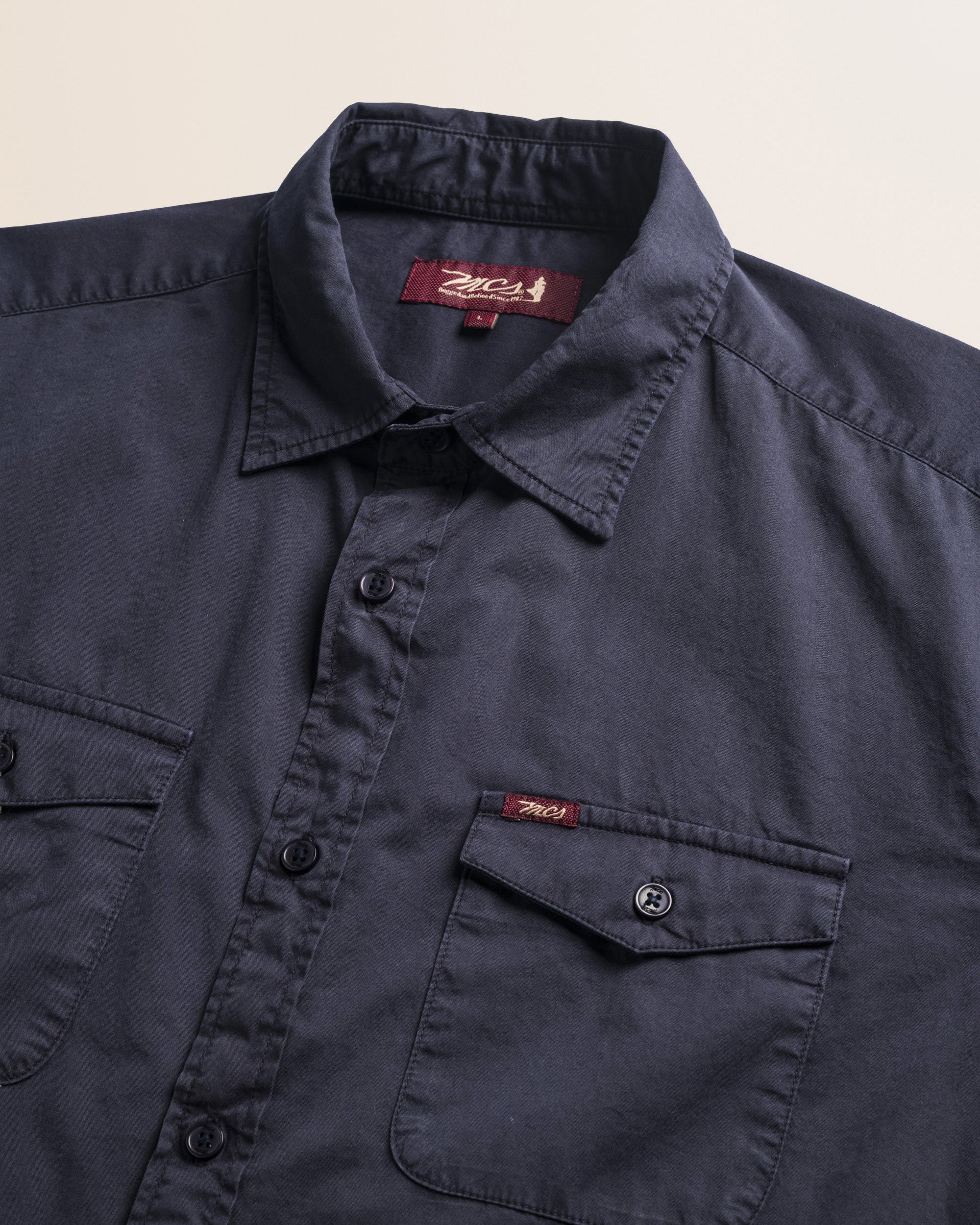 Camicia Workwear in Gabardina Tinta in Capo dettaglio colletto - Navy Blue