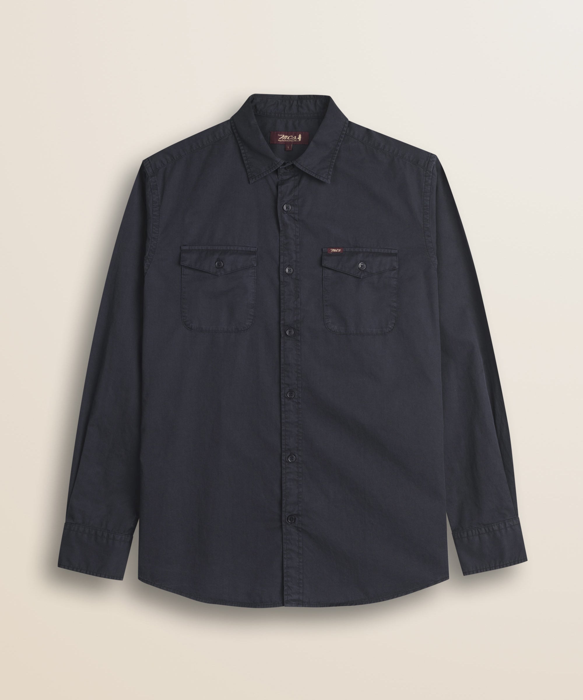 Camicia Workwear in Gabardina Tinta in Capo fronte - Navy Blue