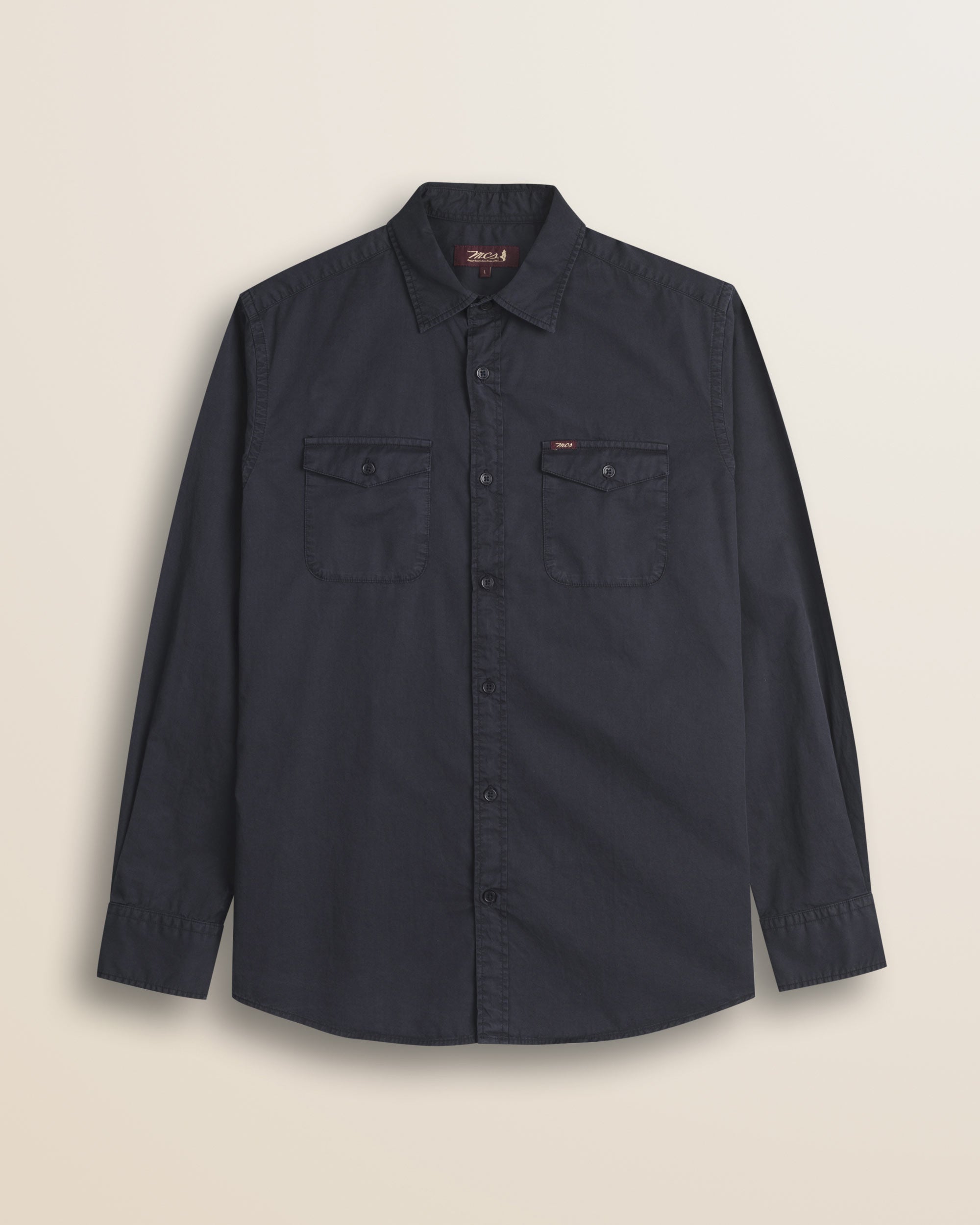 Camicia Workwear in Gabardina Tinta in Capo fronte - Navy Blue