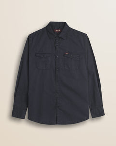 Camicia Workwear in Gabardina Tinta in Capo fronte - Navy Blue