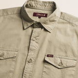 Camicia Workwear in Gabardina Tinta in Capo dettaglio colletto - Elmwood Brown