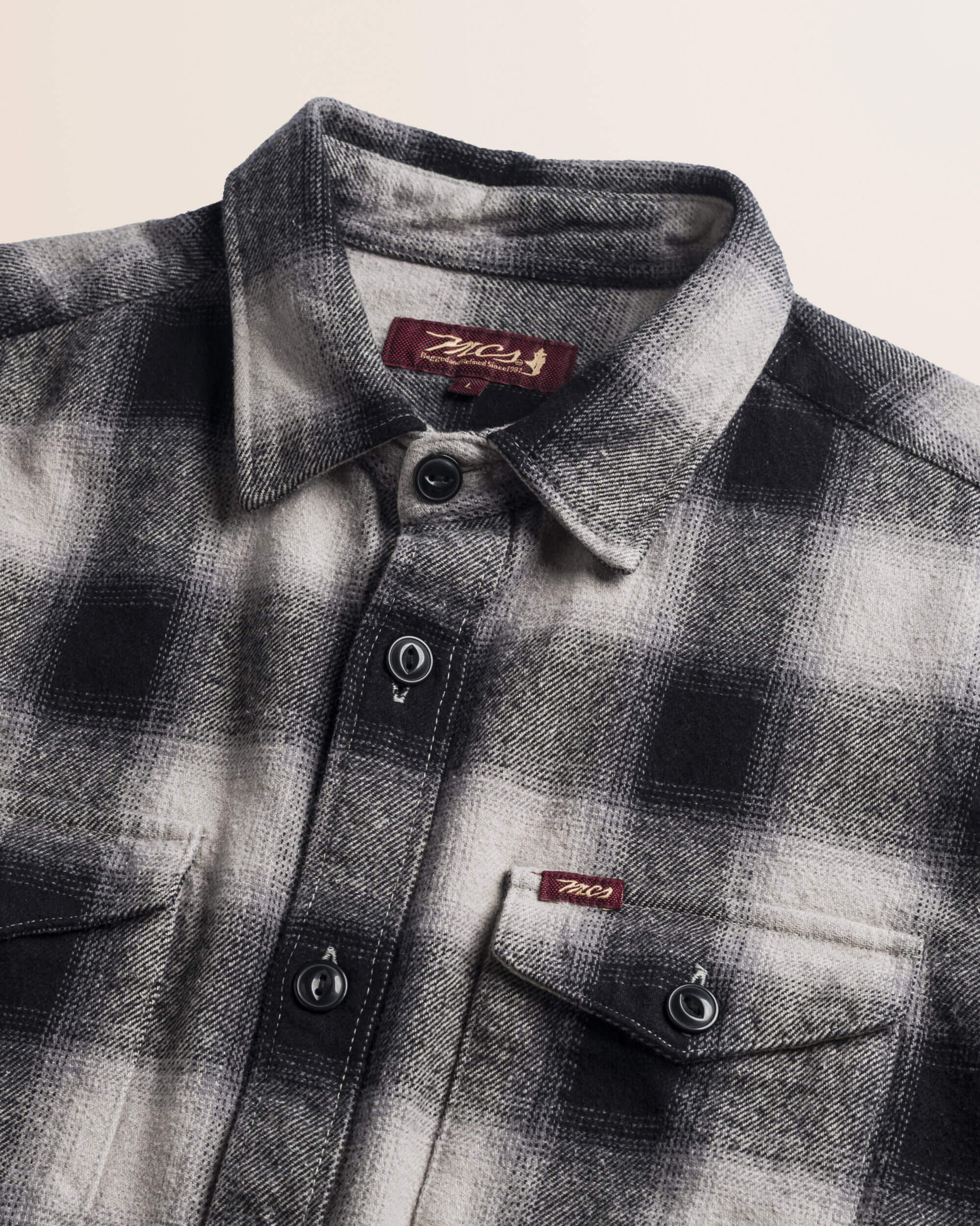 Camicia Overshirt in Flanella Pesante a Quadri dettaglio colletto - Black Hombre Check