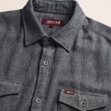 Camicia Overshirt in Flanella Pesante dettaglio colletto - Grey Melange
