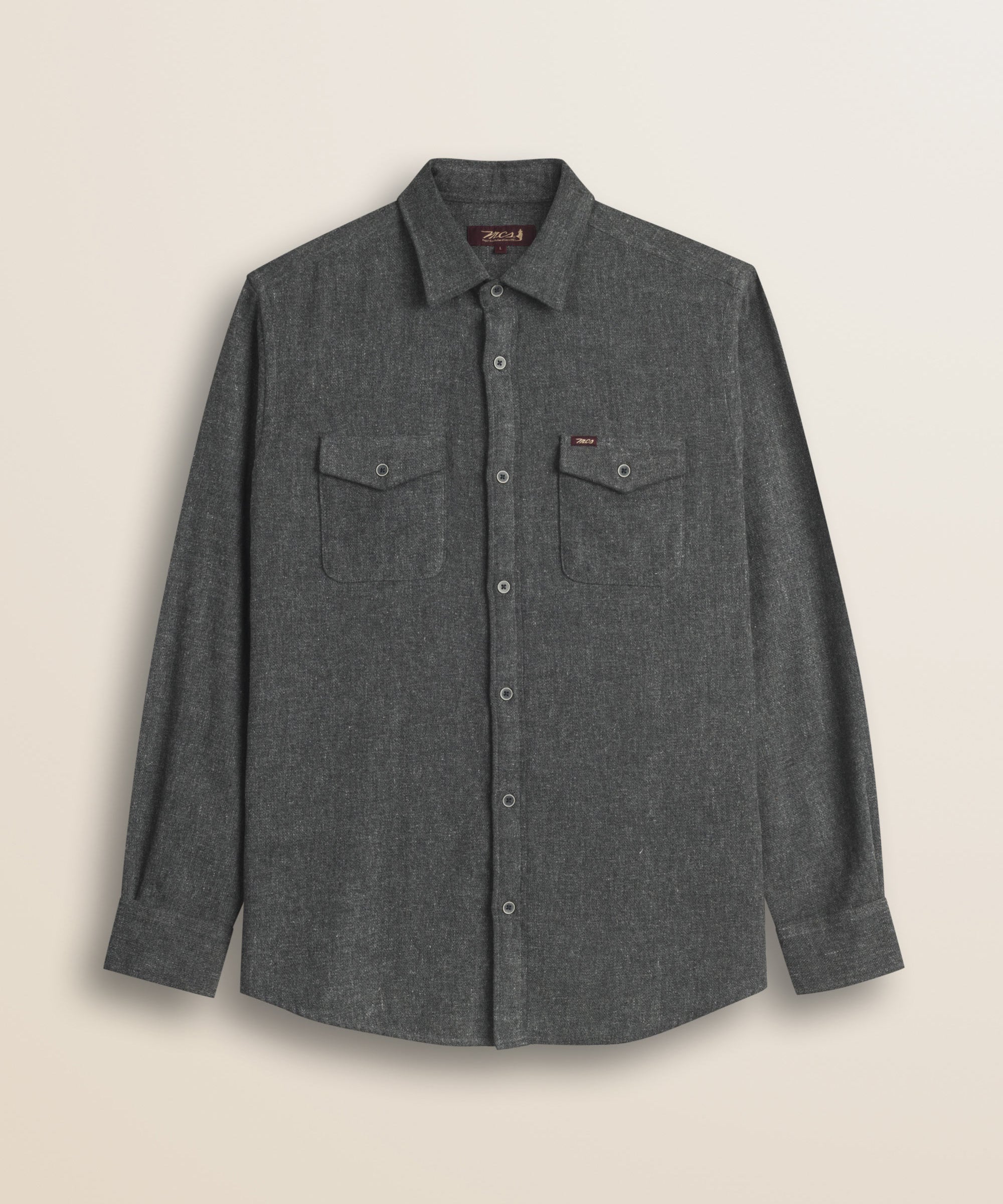 Camicia Overshirt in Flanella Pesante fronte - Grey Melange