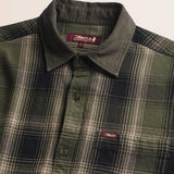 Camicia a Quadri in Cotone Pesante con Collo a Contrasto dettaglio colletto - Dark Green Check