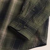 Camicia a Quadri in Cotone Pesante con Collo a Contrasto dettaglio manica - Dark Green Check