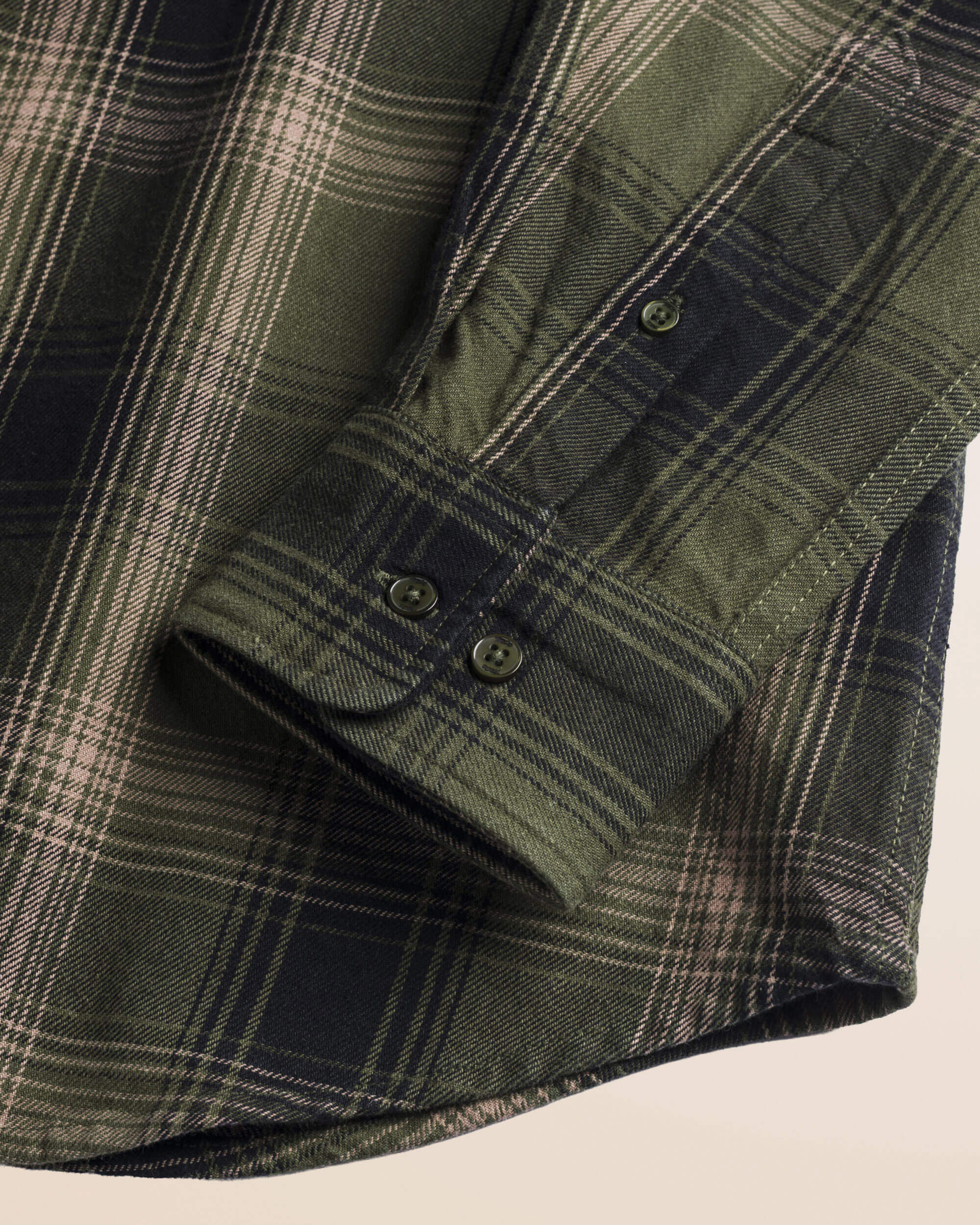 Camicia a Quadri in Cotone Pesante con Collo a Contrasto dettaglio manica - Dark Green Check
