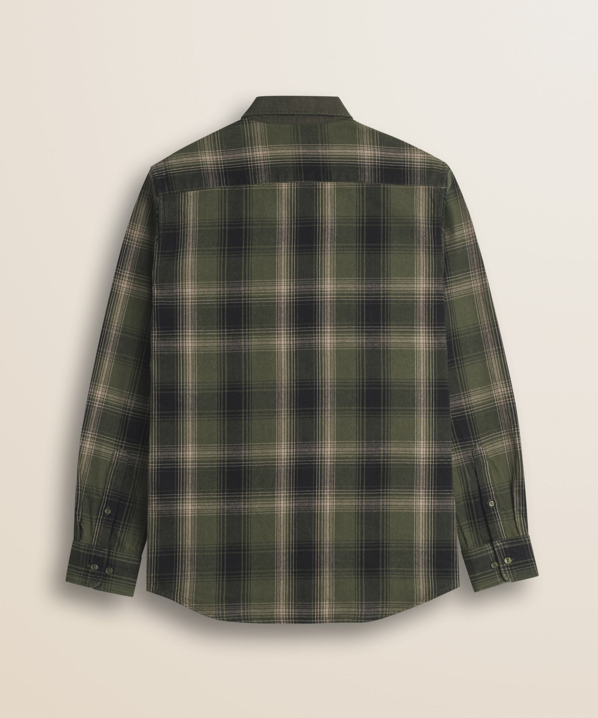Camicia a Quadri in Cotone Pesante con Collo a Contrasto retro - Dark Green Check