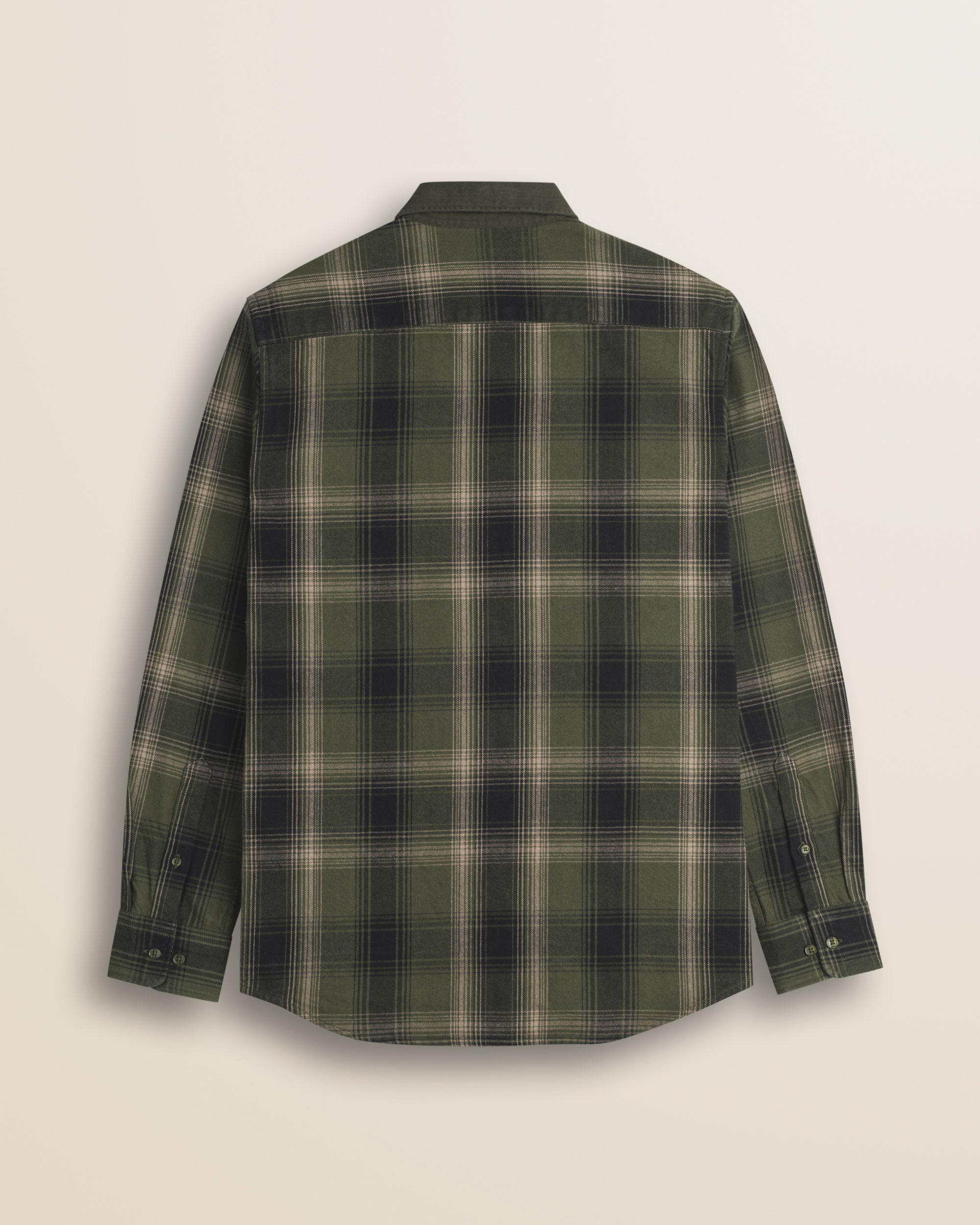 Camicia a Quadri in Cotone Pesante con Collo a Contrasto retro - Dark Green Check