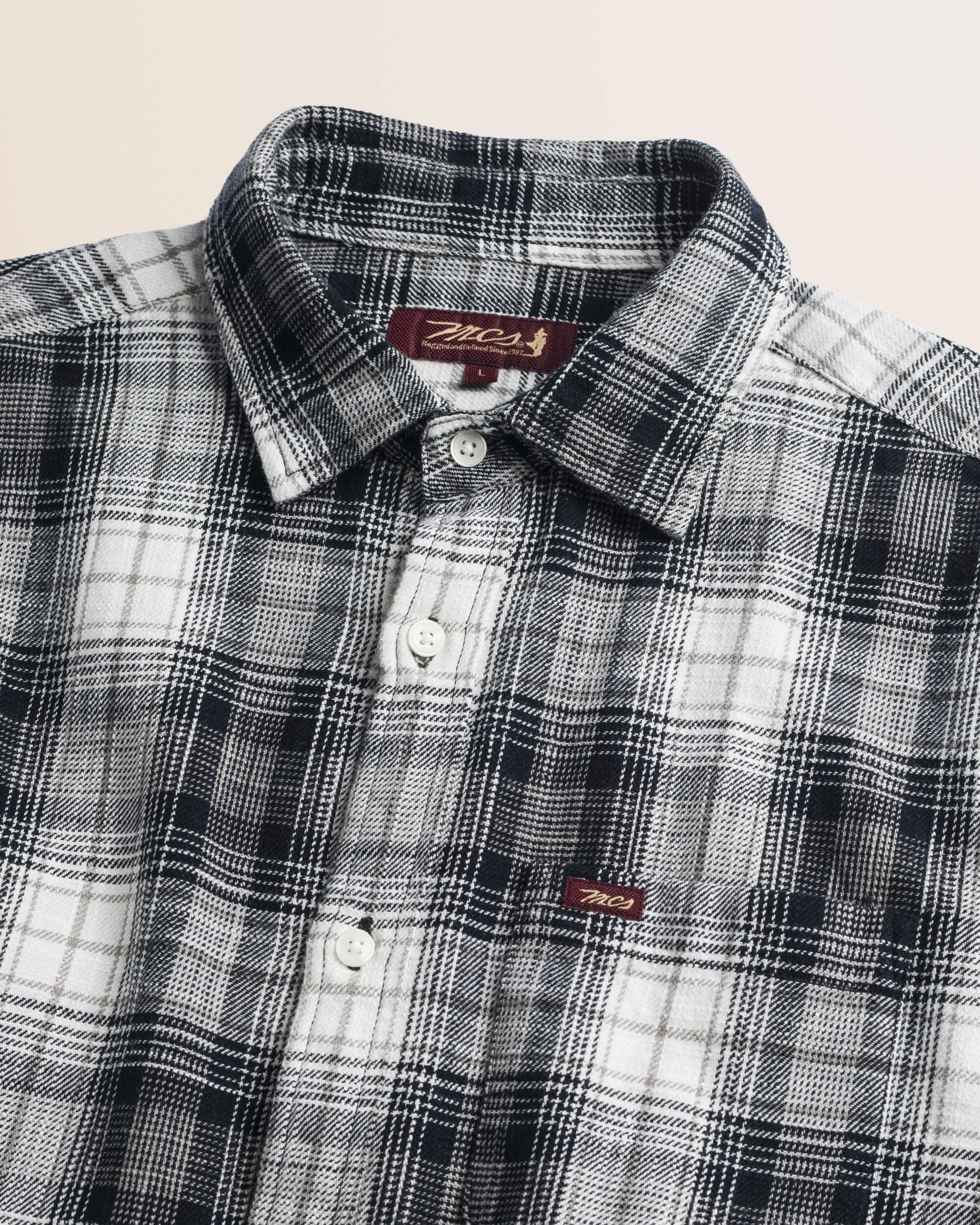 Camicia in Cotone Slub a Quadri con Taschino dettaglio colletto - Black Check