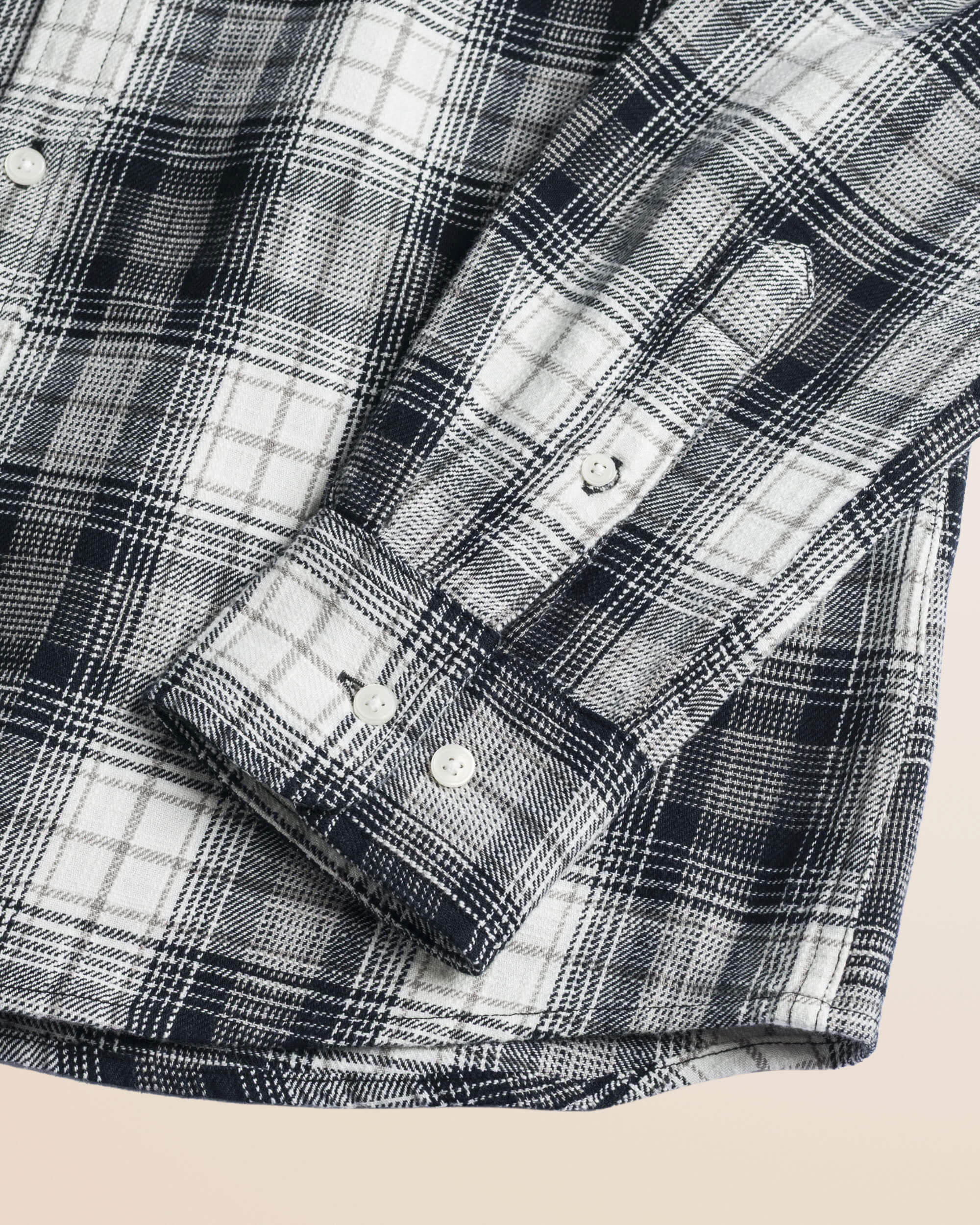Camicia in Cotone Slub a Quadri con Taschino dettaglio manica - Black Check