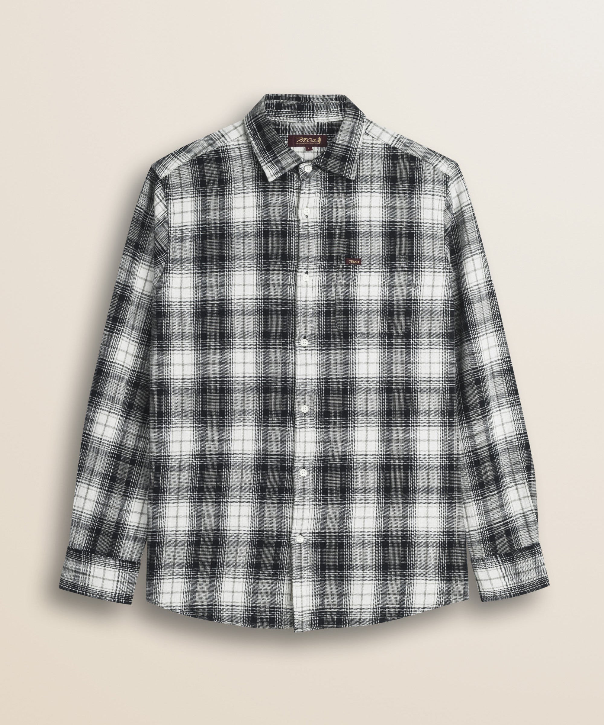 Camicia in Cotone Slub a Quadri con Taschino fronte - Black Check