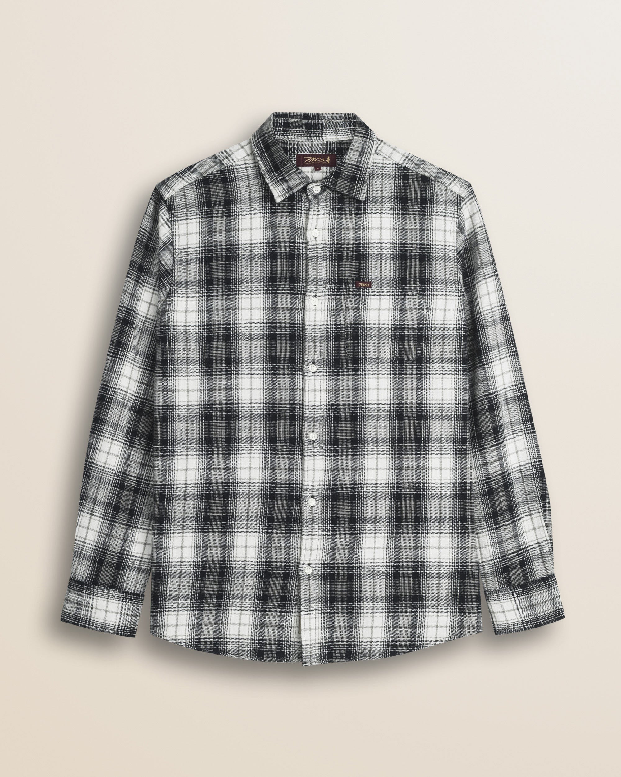 Camicia in Cotone Slub a Quadri con Taschino fronte - Black Check