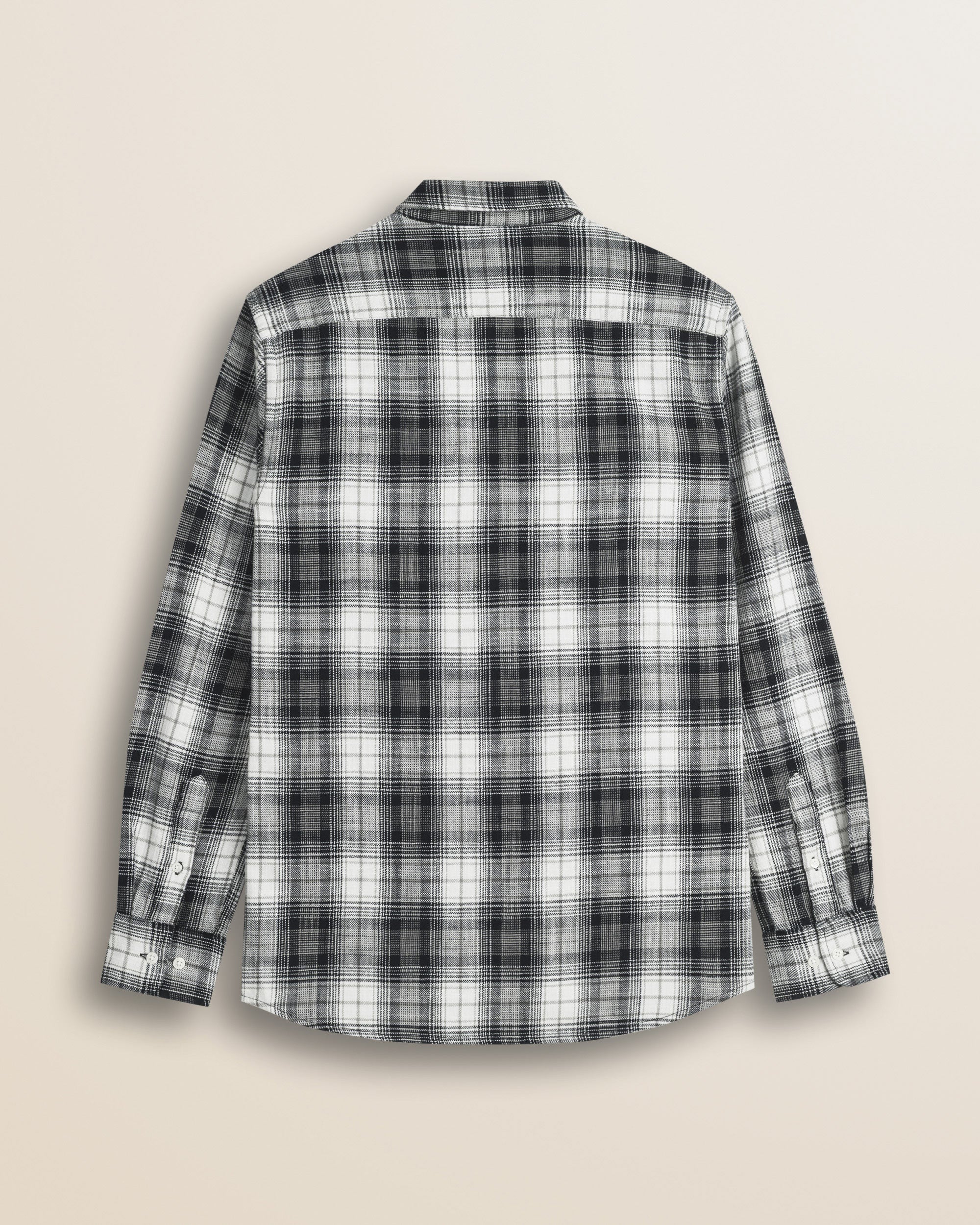 Camicia in Cotone Slub a Quadri con Taschino retro - Black Check
