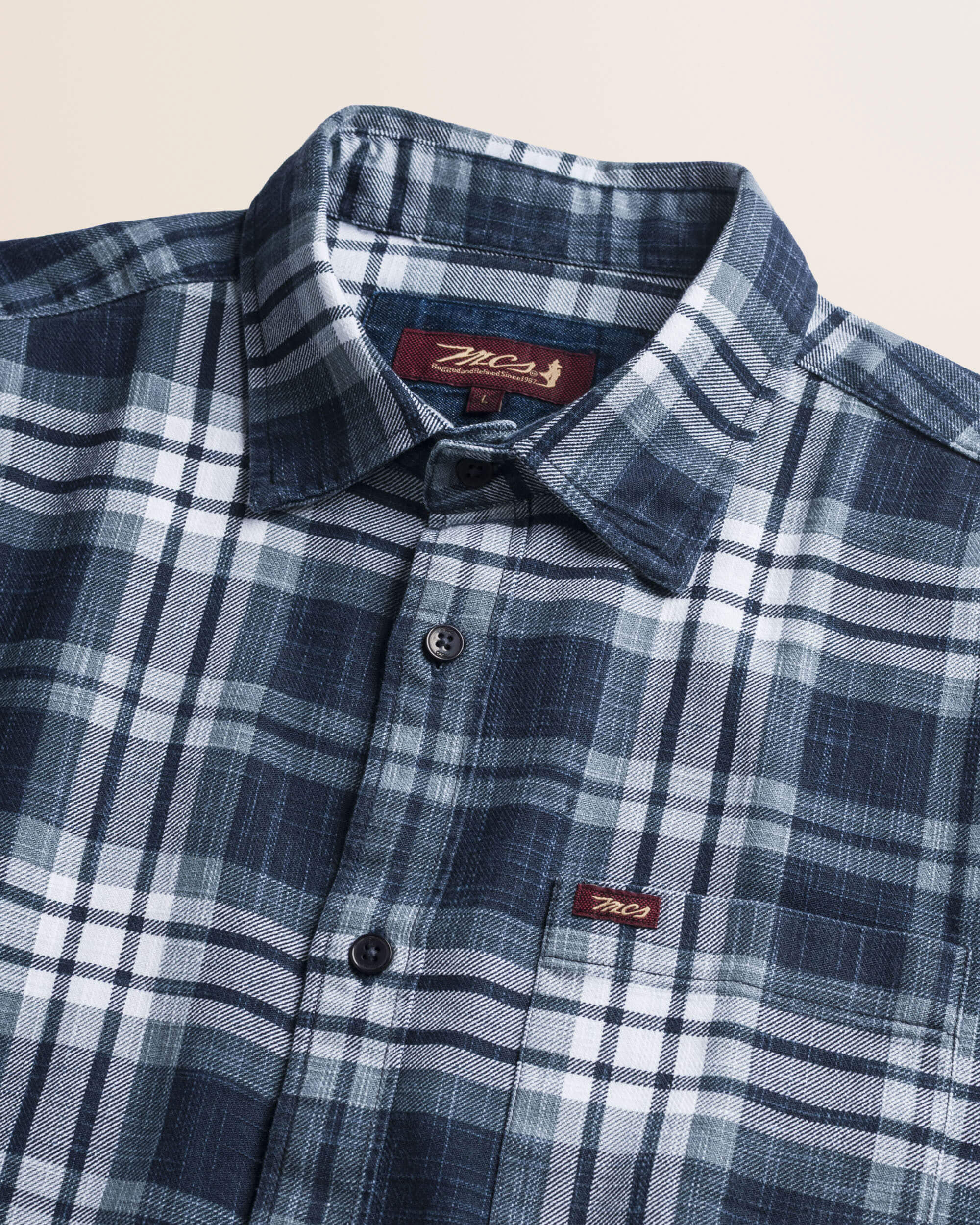 Camicia Tinto Filo Indaco a Quadri Workwear dettaglio colletto - Atlantic Deep Check