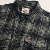Camicia in Cotone Slub a Quadri Stile Workwear dettaglio colletto - Green Check