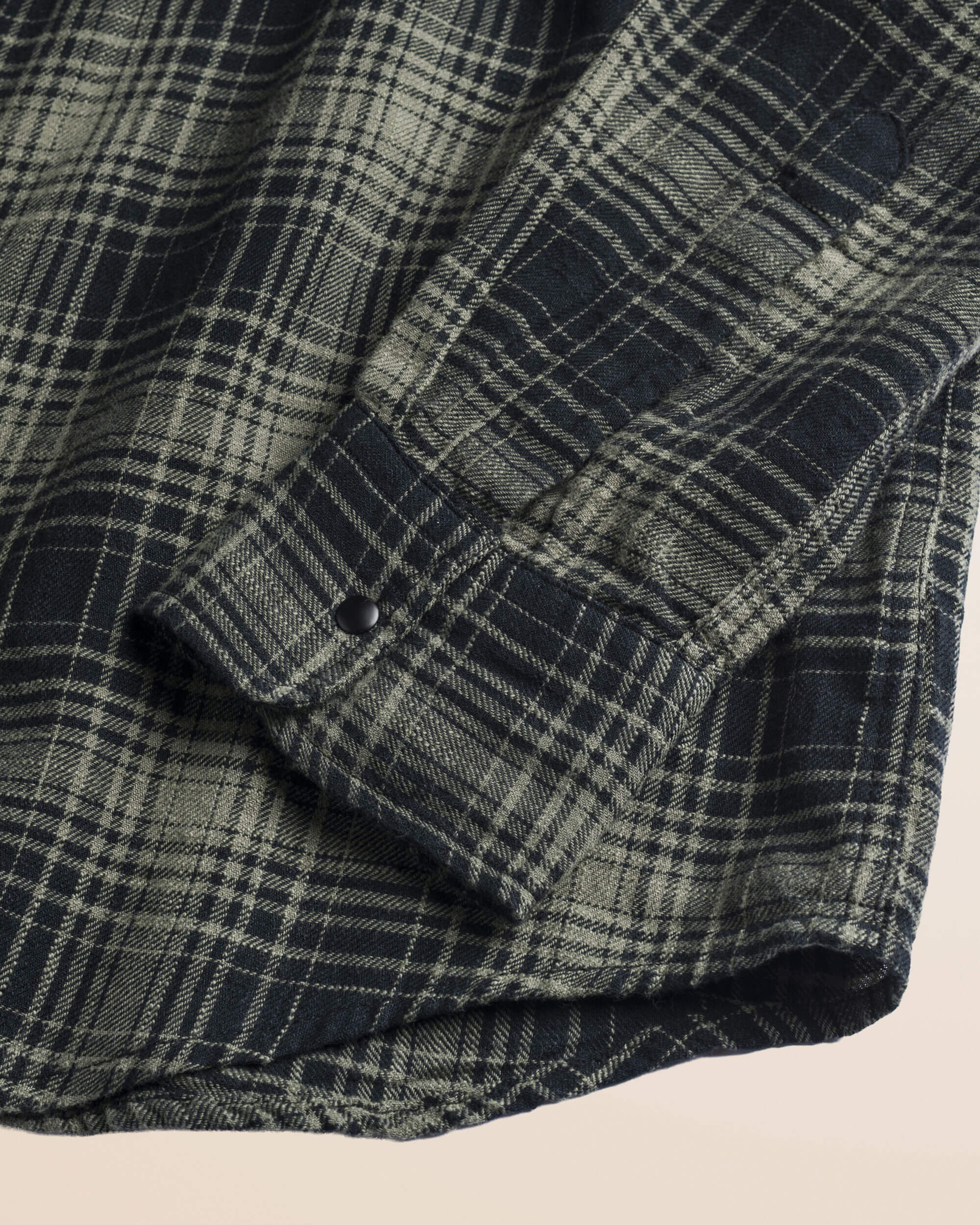 Camicia in Cotone Slub a Quadri Stile Workwear dettaglio manica - Green Check