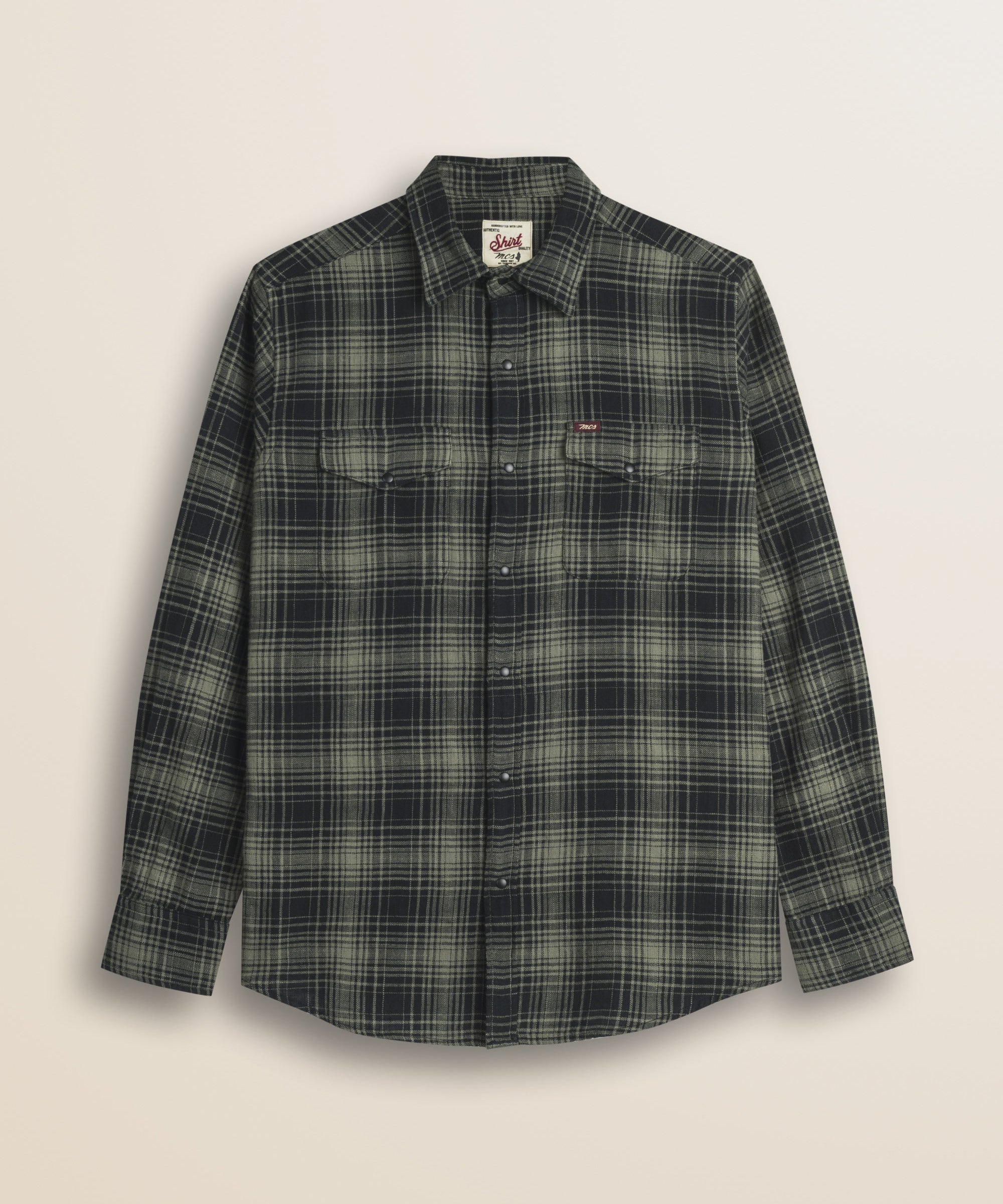 Camicia in Cotone Slub a Quadri Stile Workwear fronte - Green Check