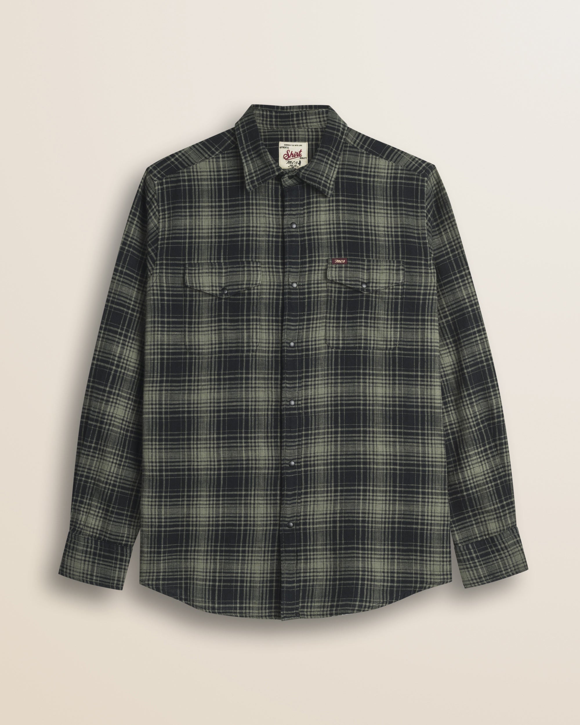 Camicia in Cotone Slub a Quadri Stile Workwear fronte - Green Check