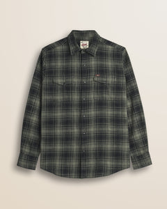 Camicia in Cotone Slub a Quadri Stile Workwear fronte - Green Check