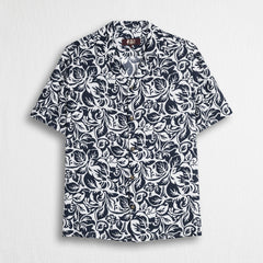 Bowling shirt with all-over print - Blue and White Floral Print
