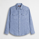 Long-sleeve shirt in cotton and linen blend - Sky Blue