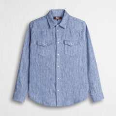 Camicia a maniche lunghe in misto cotone e lino - Sky Blue