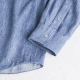 Long-sleeve shirt in cotton and linen blend - Sky Blue