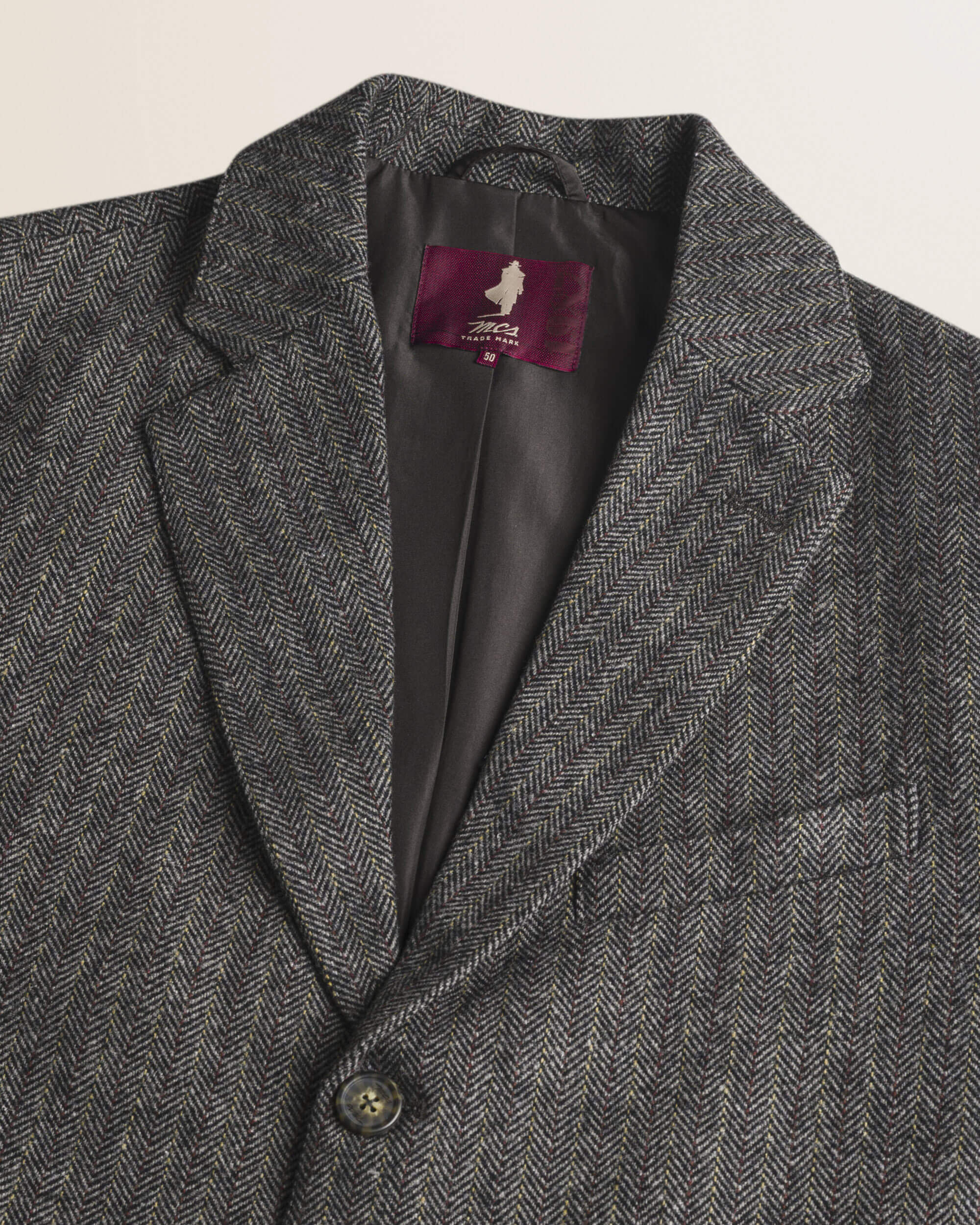 Cappotto in Misto Lana Herringbone dettaglio colletto - Red Herringbone