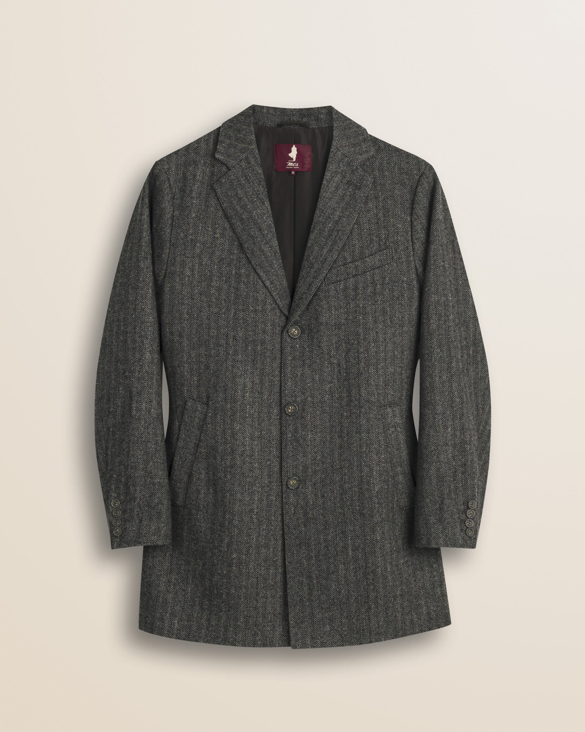 Cappotto in Misto Lana Herringbone fronte - Red Herringbone