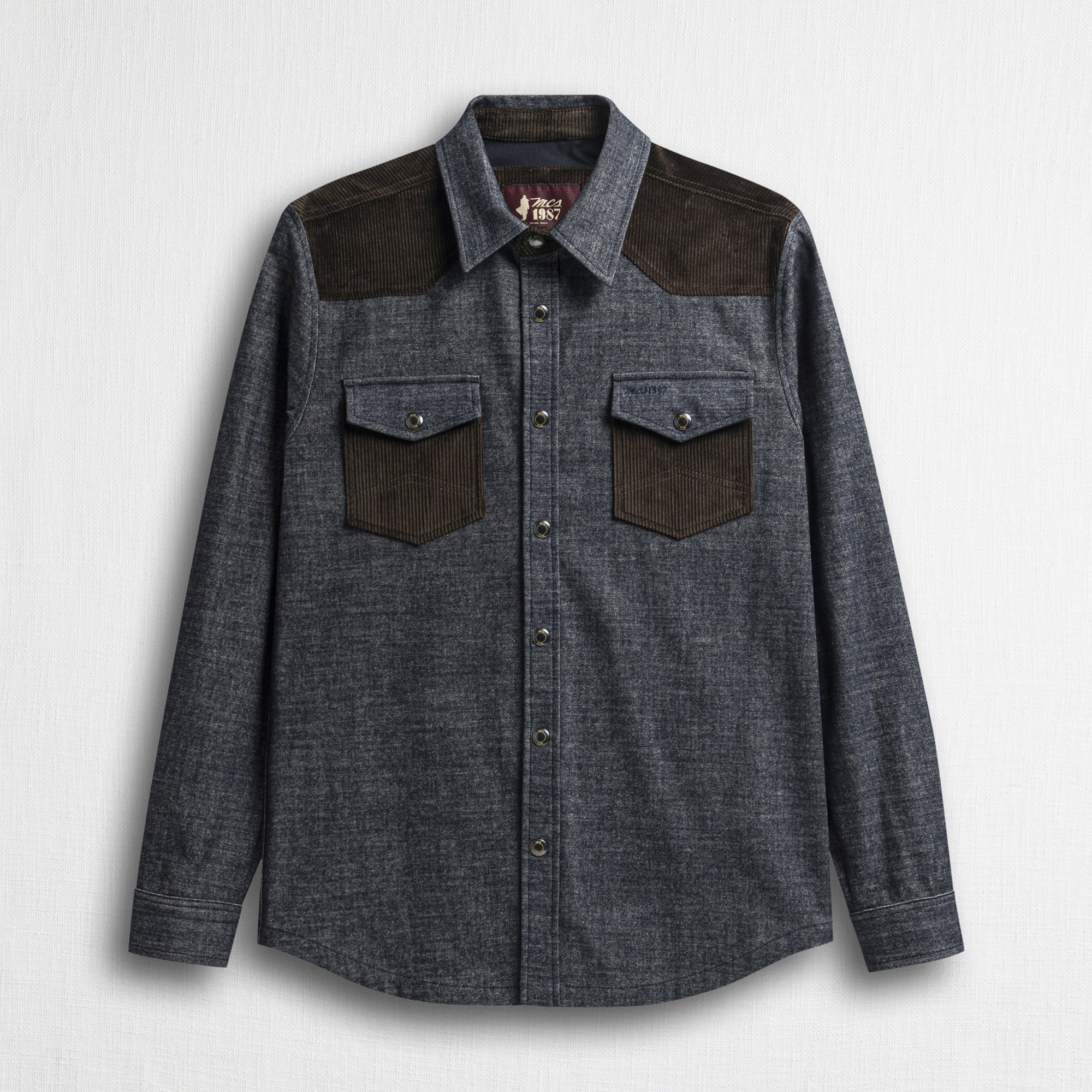 Camicia Western in Flanella Effetto Denim Scuro