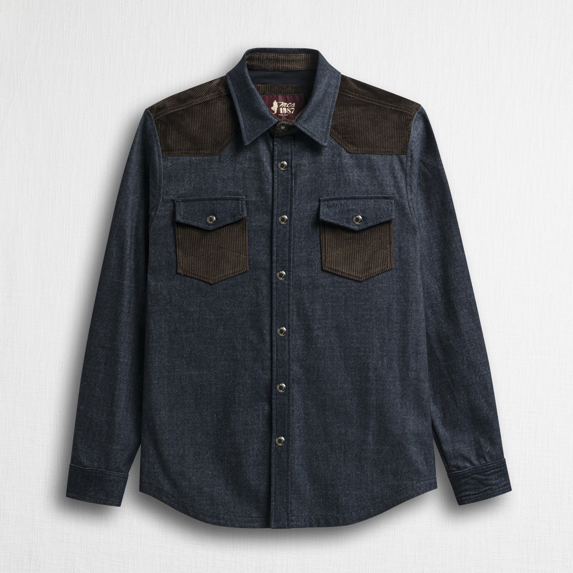 Camicia Western in Flanella Effetto Denim Scuro - Blue Denim