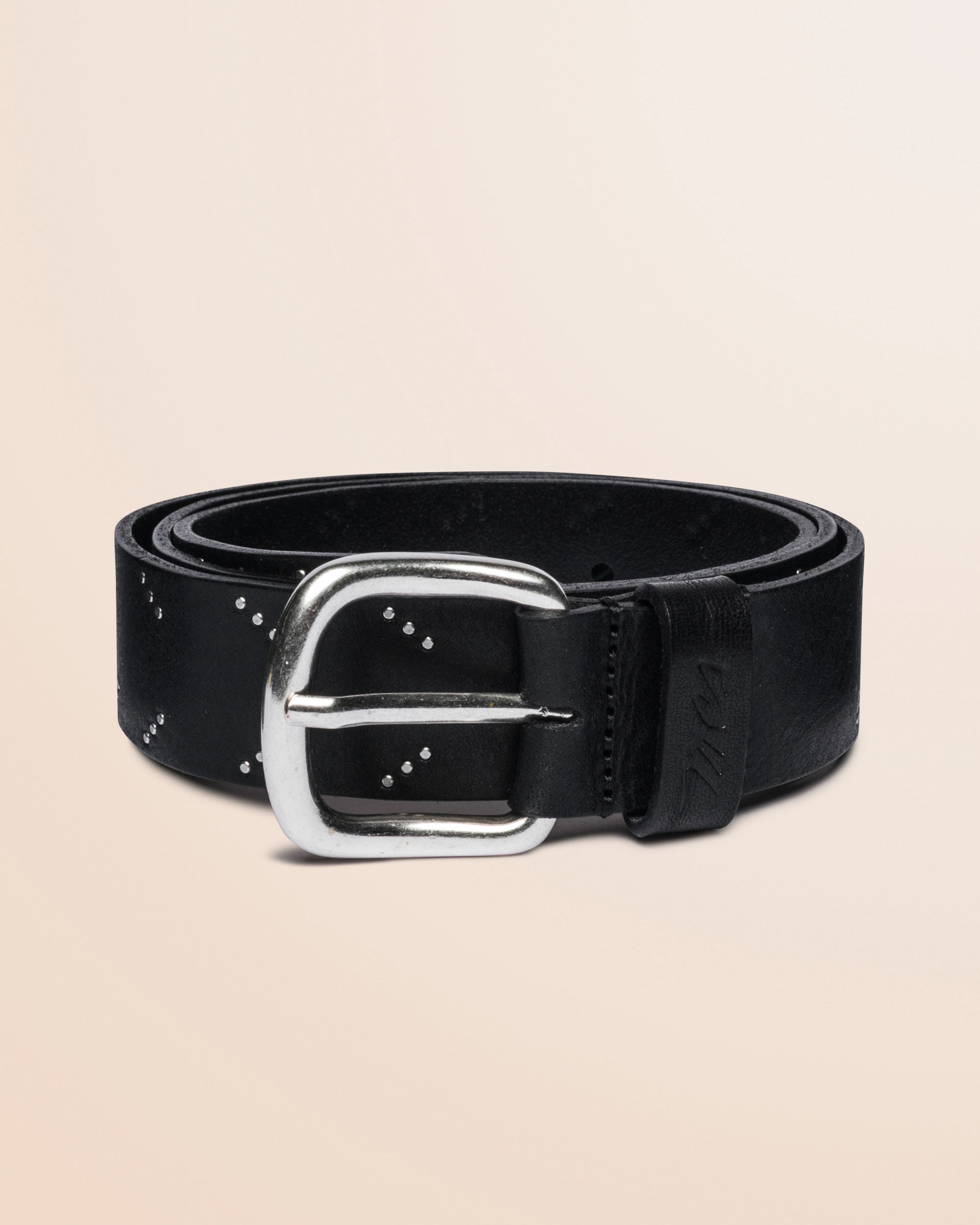 Cintura in Pelle Scamosciata con Borchie fronte - White