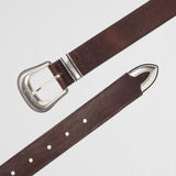 Leather Belt with Decorative Rounded Buckle