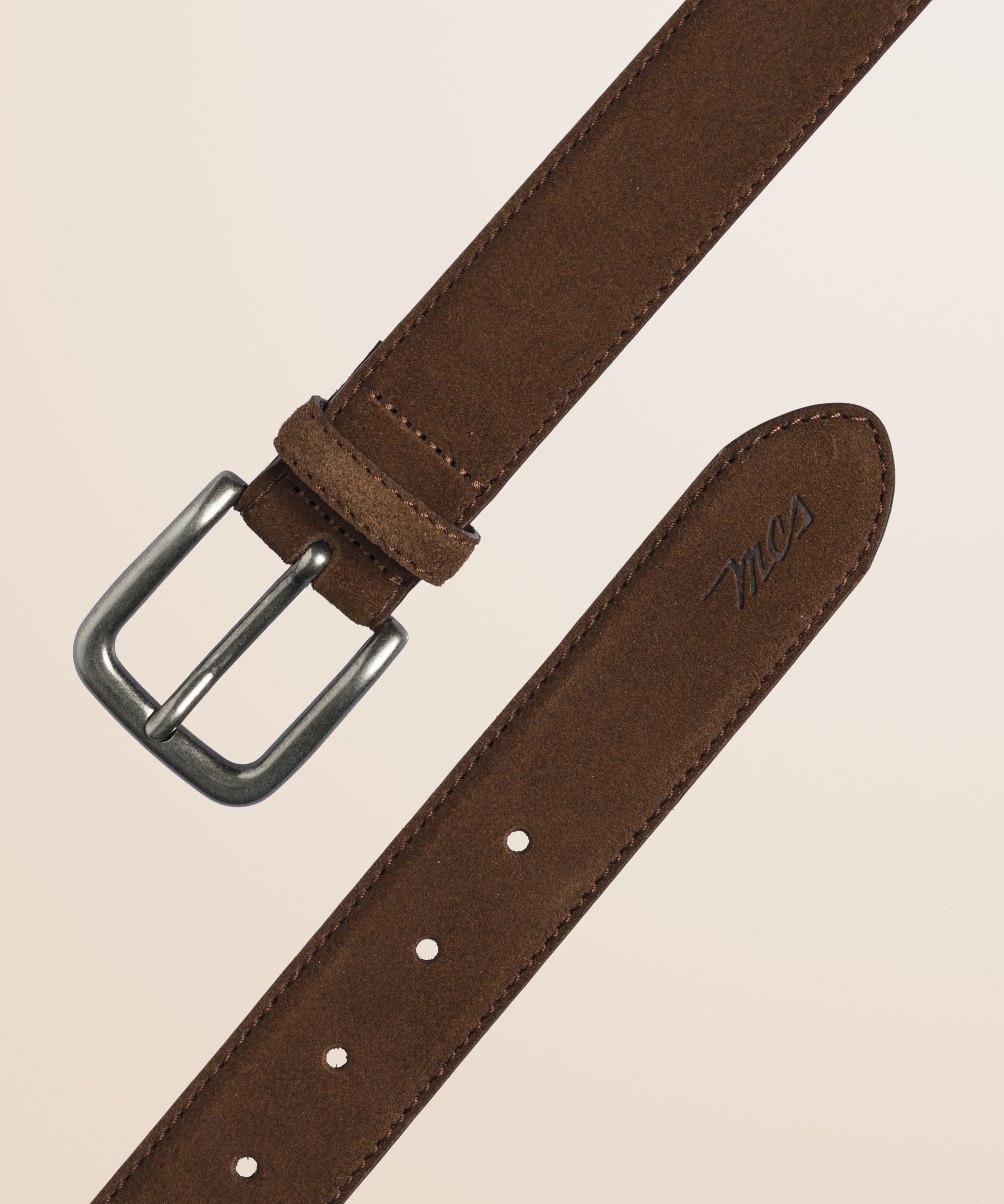 Cintura in Pelle Scamosciata Cerata Made in Italy dettaglio - Mid Brown