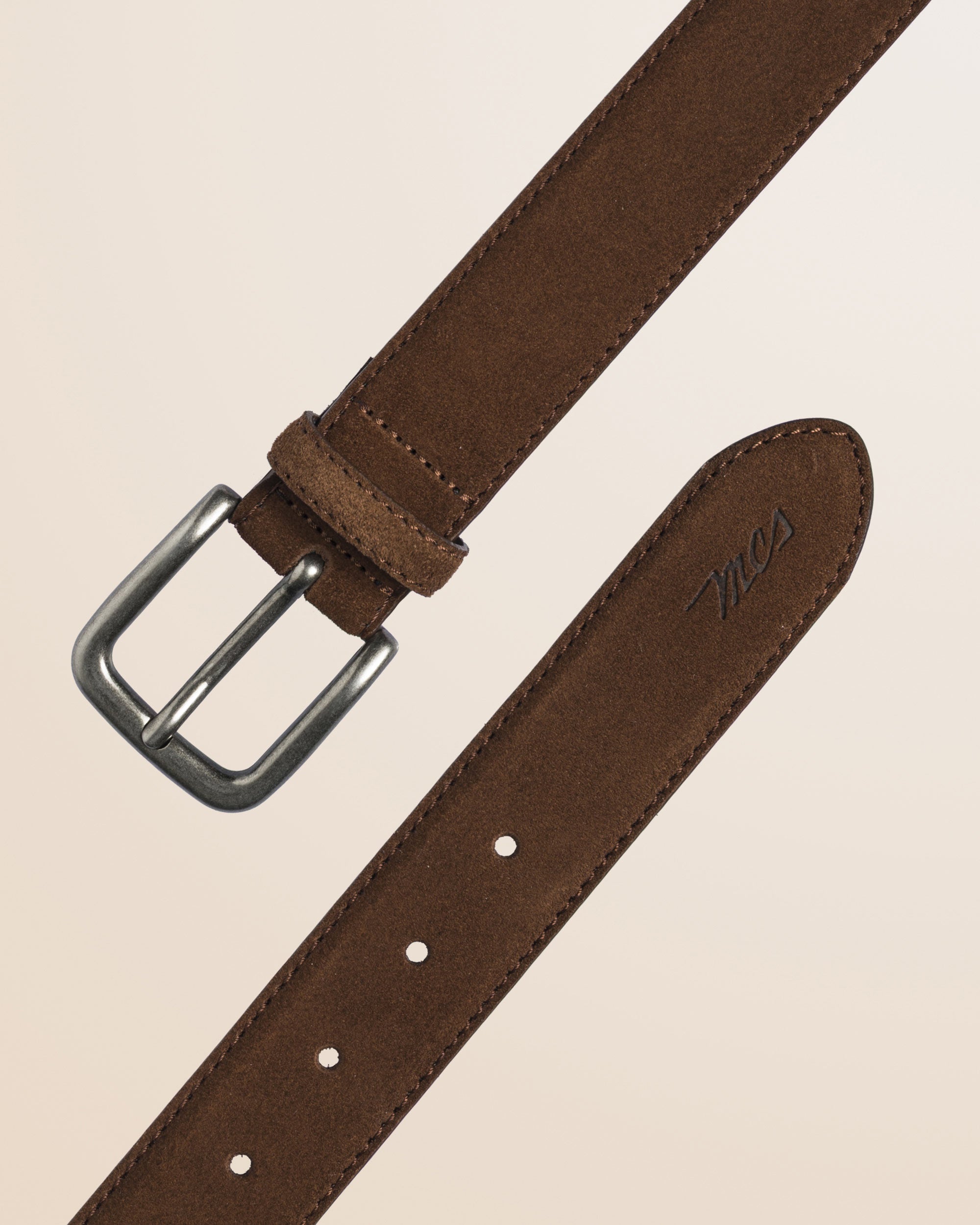 Cintura in Pelle Scamosciata Cerata Made in Italy dettaglio - Mid Brown