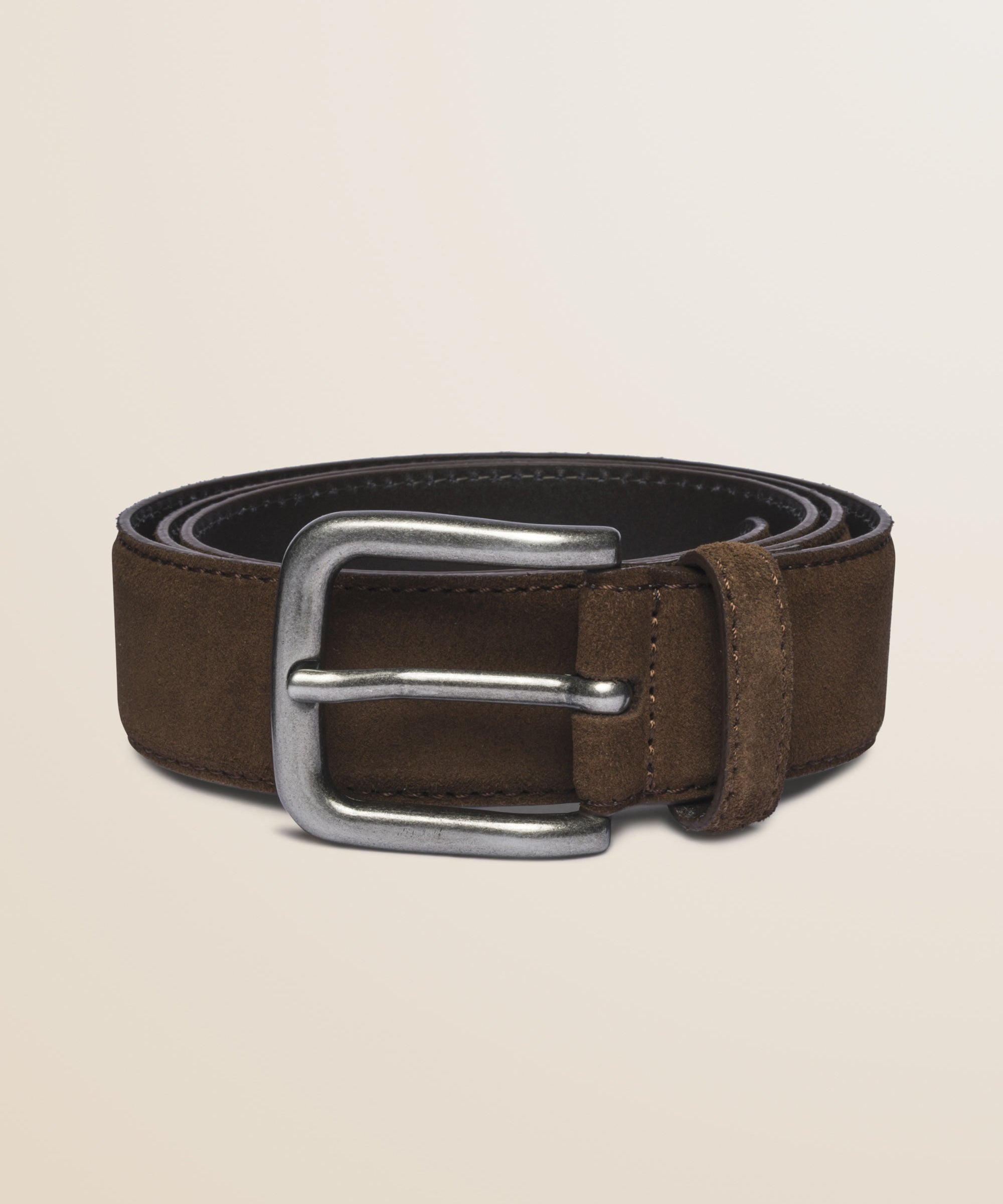 Cintura in Pelle Scamosciata Cerata Made in Italy fronte - Mid Brown