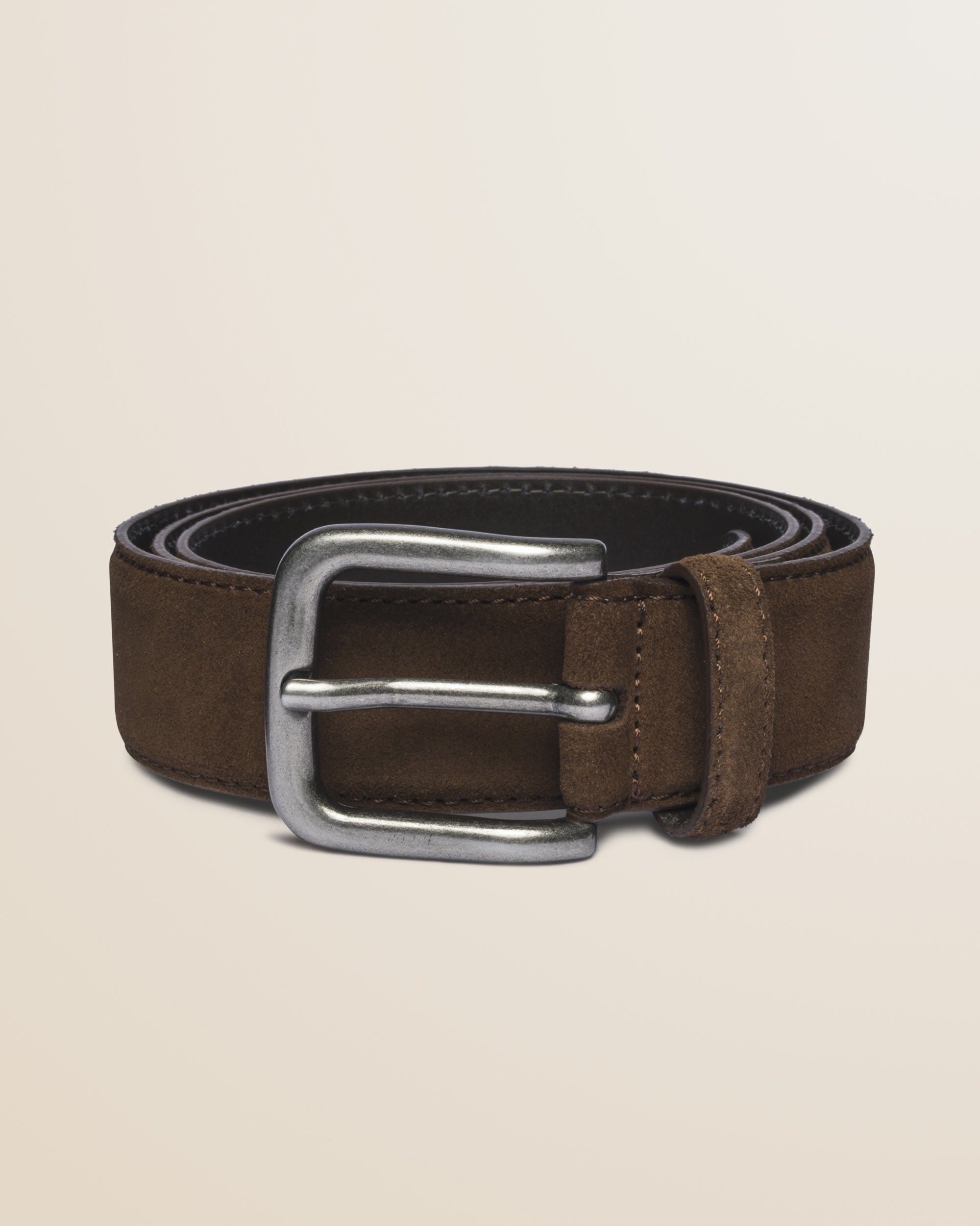 Cintura in Pelle Scamosciata Cerata Made in Italy fronte - Mid Brown