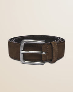 Cintura in Pelle Scamosciata Cerata Made in Italy fronte - Mid Brown
