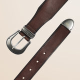 Cintura in Pelle Stile Western con Puntale dettaglio - Mid Brown