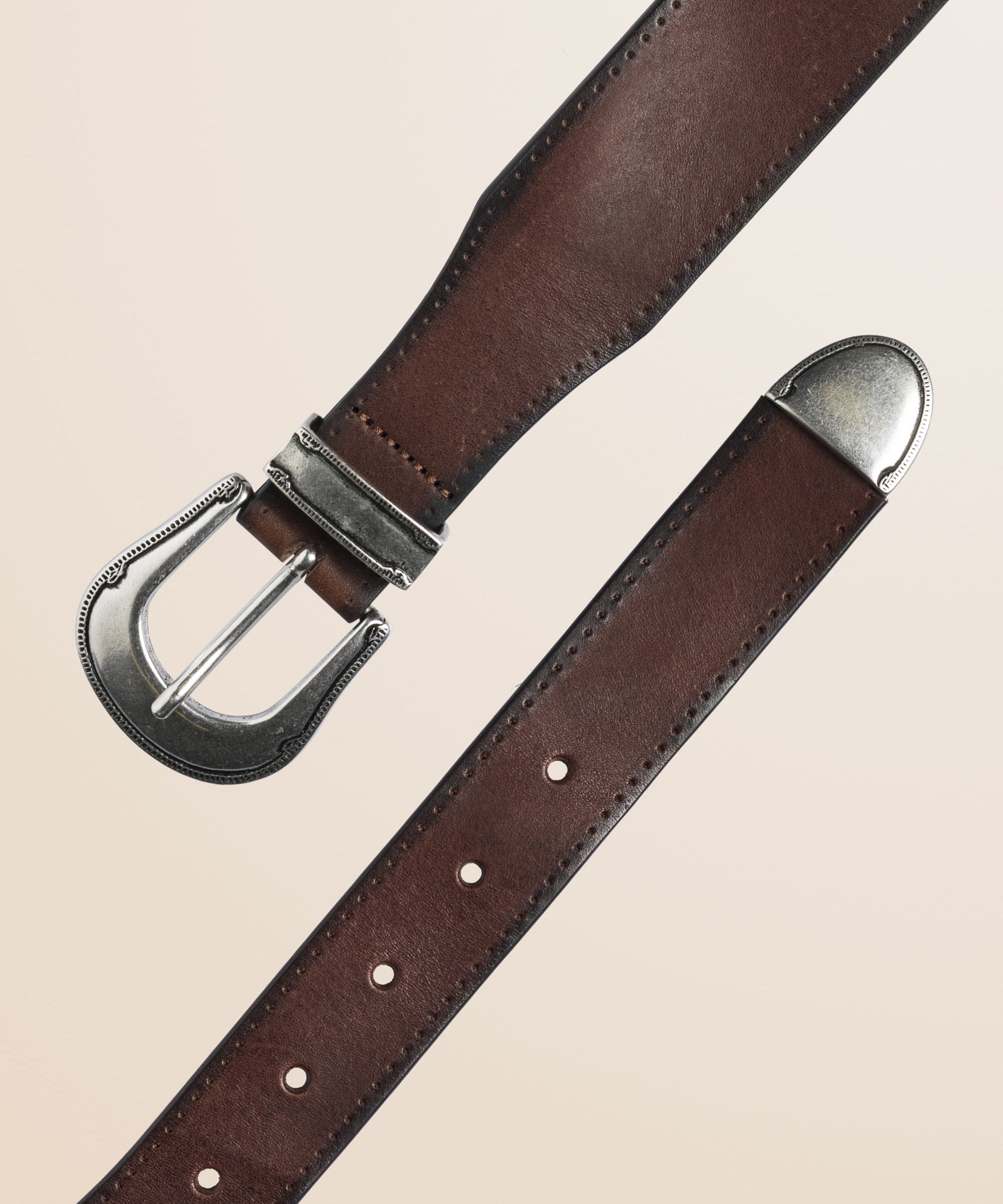 Cintura in Pelle Stile Western con Puntale dettaglio - Mid Brown