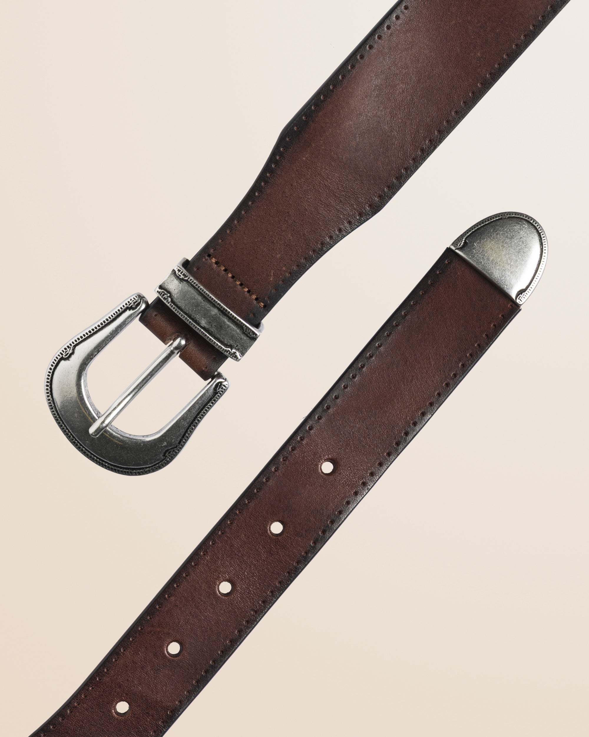 Cintura in Pelle Stile Western con Puntale dettaglio - Mid Brown