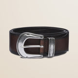 Cintura in Pelle Stile Western con Puntale fronte - Mid Brown