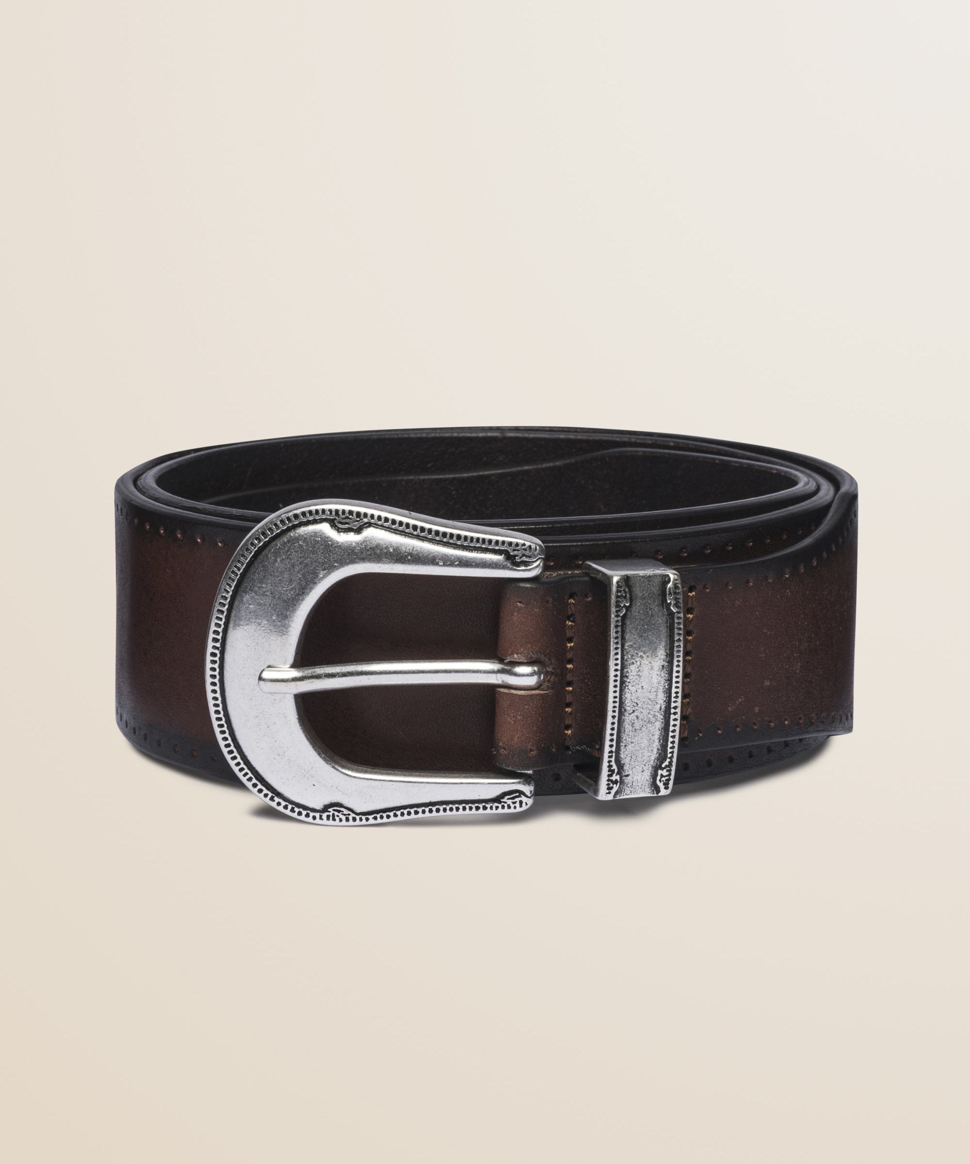 Cintura in Pelle Stile Western con Puntale fronte - Mid Brown