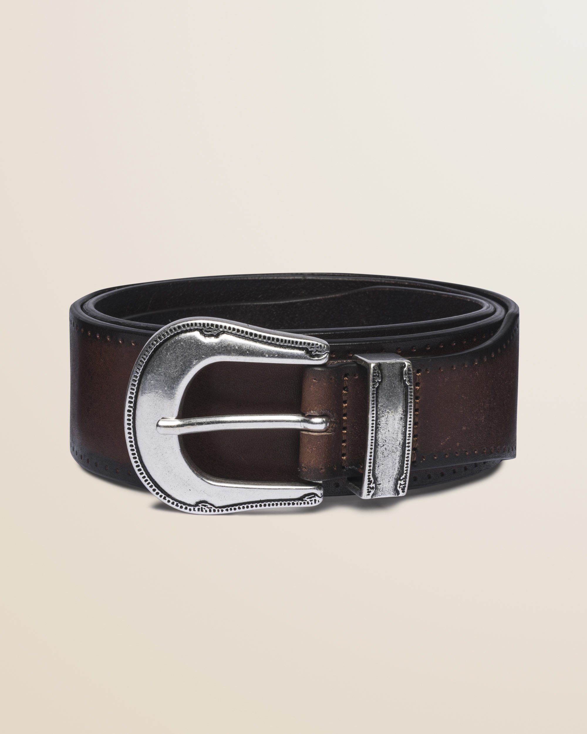 Cintura in Pelle Stile Western con Puntale fronte - Mid Brown