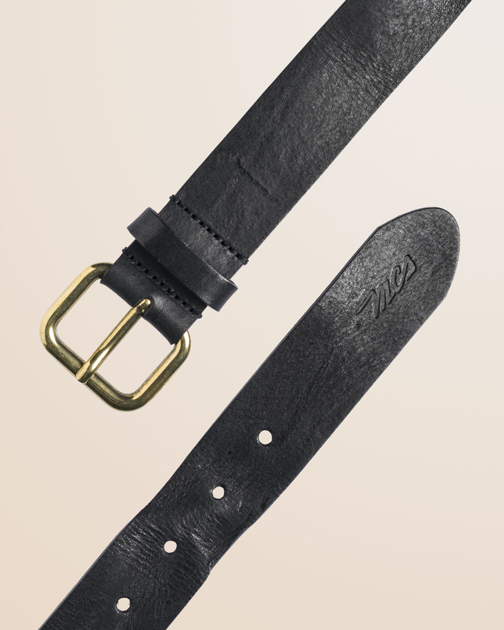 Cintura in Pelle Lavata Effetto Vintage dettaglio - Black